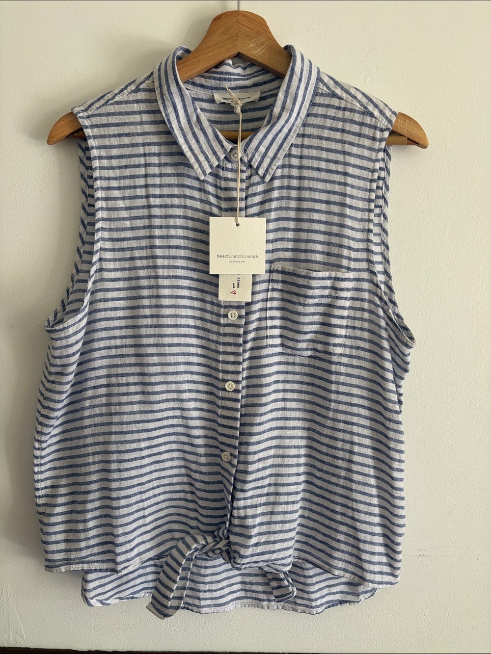 Beachlunchlounge Sleeveless Blue Stripe Button-Front Womens Top